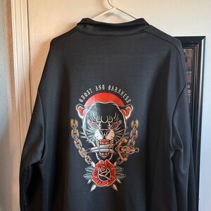 Black Graphic Men's lightweight jacket zip up Shirt tattoo screen print